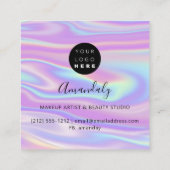 Makeup kunstenaar Nail Logo roze glitter Holograaf Vierkante Visitekaartje (Achterkant)