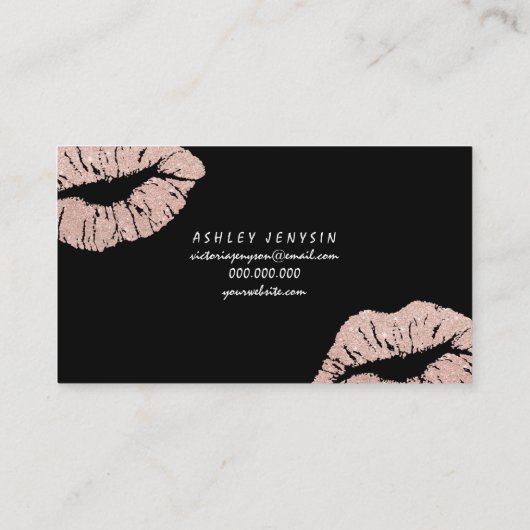 Makeup kunstenaar roos goud glitter lips typografi visitekaartje (Achterkant)
