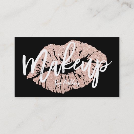 Makeup kunstenaar roos goud glitter lips typografi visitekaartje (Voorkant)