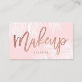 Makeup kunstenaar roos gouden script roze palmboom visitekaartje (Voorkant)