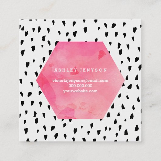 Makeup kunstenaar roze waterverf zwarte haarpunten vierkante visitekaartje (Achterkant)