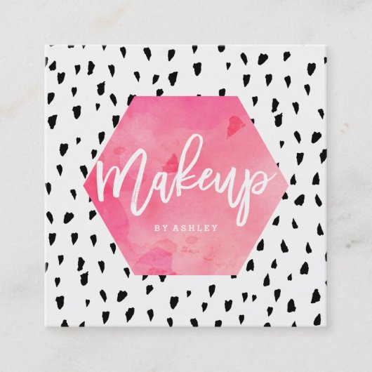 Makeup kunstenaar roze waterverf zwarte haarpunten vierkante visitekaartje (Voorkant)