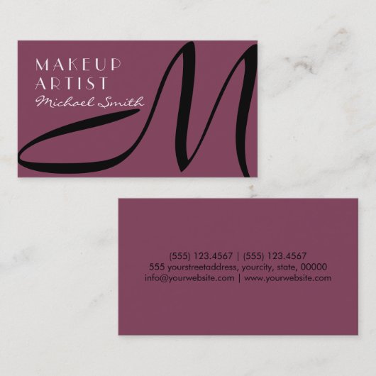 Makeup kunstenaar Stijlvol Monogram Modern Deep Ru Visitekaartje (Voorkant / Achterkant)