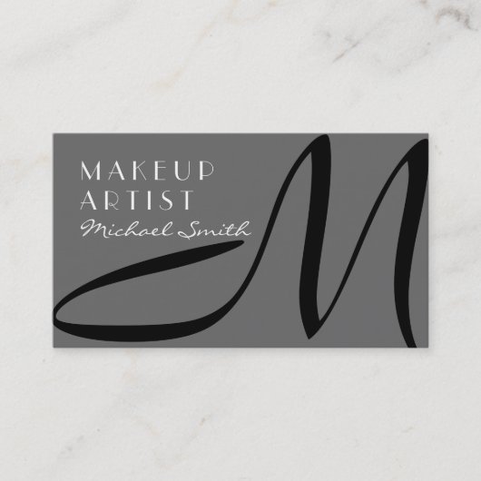 Makeup kunstenaar stijlvol monogram modern dum gri visitekaartje (Voorkant)