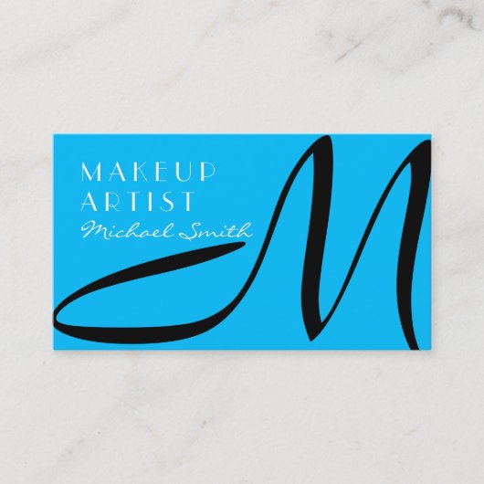 Makeup kunstenaar stijlvol monogram modern hemelbl visitekaartje (Voorkant)