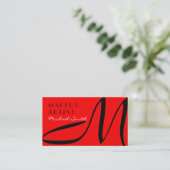 Makeup kunstenaar stijlvol monogram modern rood visitekaartje (Staand voorkant)