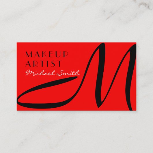 Makeup kunstenaar stijlvol monogram modern rood visitekaartje (Voorkant)