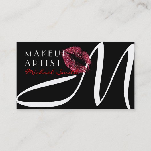 Makeup kunstenaar stijlvolle Rode Lips Monogram Visitekaartje (Voorkant)