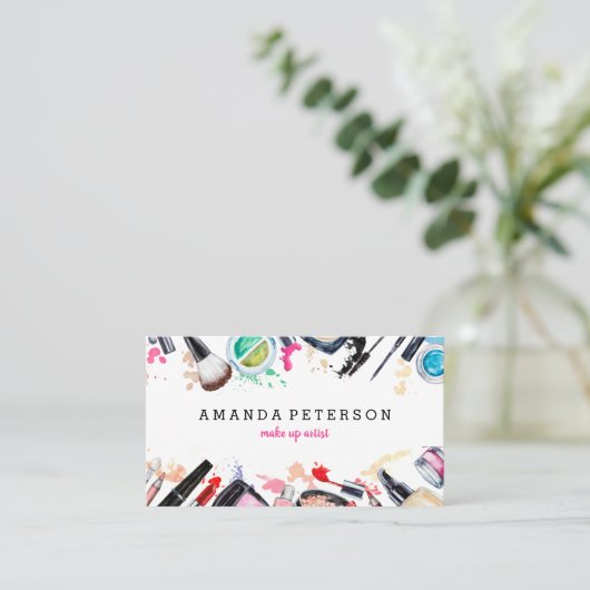 Makeup kunstenaar trendy waterverf modern salon visitekaartje (Staand voorkant)