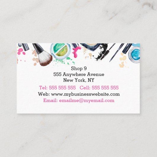 Makeup kunstenaar trendy waterverf modern salon visitekaartje (Achterkant)