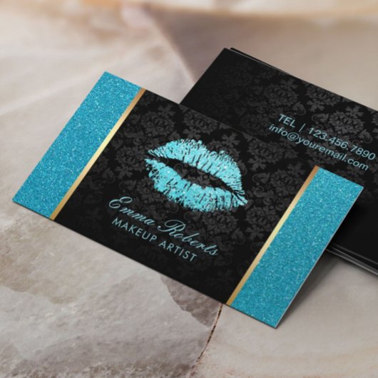 Makeup kunstenaar Turquoise Glitter Lips Modern Sa Visitekaartje