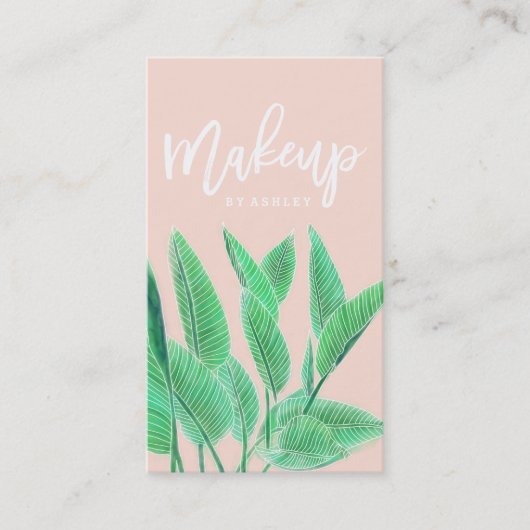Makeup kunstenaar typografie waterverf tropisch bl visitekaartje (Voorkant)
