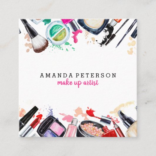 Makeup kunstenaar veegt trendy waterverf moderne s vierkante visitekaartje (Voorkant)