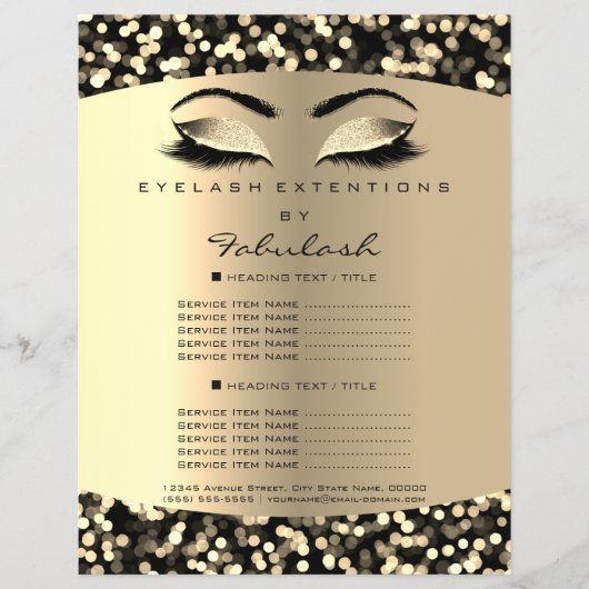 Makeup Lash Beauty Confetti Sepia Flyer-prijslijst Flyer (Voorkant)