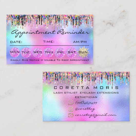 Makeup Lashes Appointment Holographic Visitekaartje (Voorkant / Achterkant)