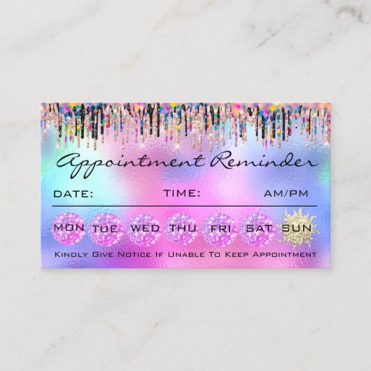 Makeup Lashes Appointment Holographic Visitekaartje (Voorkant)