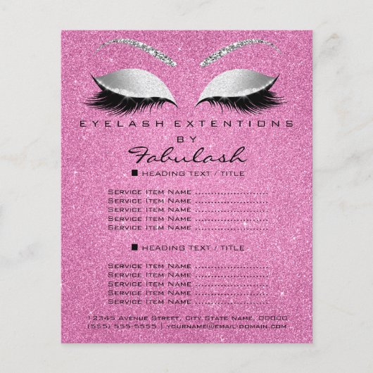Makeup Lashes Beauty Salon Glitter Flyer Gray Pink (Voorkant)