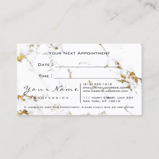 Makeup Lashes Glitter Gold Marble Appointment Card Afsprakenkaartje (Achterkant)
