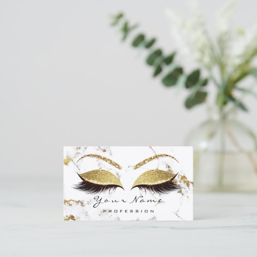 Makeup Lashes Glitter Gold Marble Appointment Card Afsprakenkaartje (Staand voorkant)