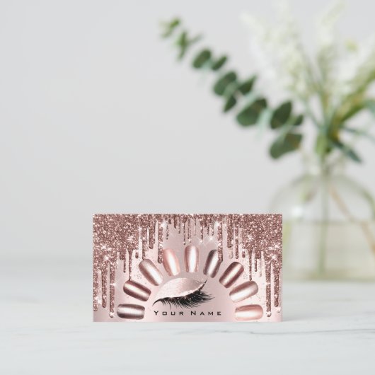 Makeup Lashes Glitter Roos Nails Manicure Brown Visitekaartje (Staand voorkant)