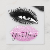 Makeup Lashes Grey Kiss Lips Logo QR Code Vierkante Visitekaartje (Voorkant)