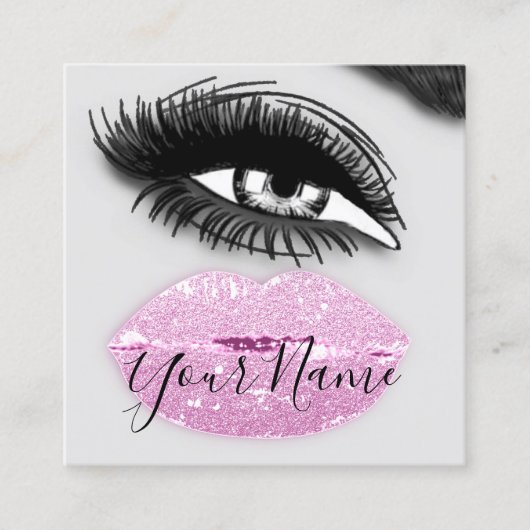 Makeup Lashes Grey Kiss Lips Logo QR Code Vierkante Visitekaartje (Voorkant)