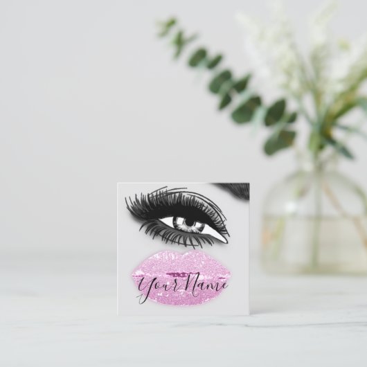 Makeup Lashes Grey Kiss Lips Logo QR Code Vierkante Visitekaartje (Staand voorkant)