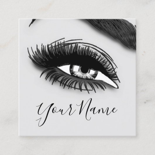 Makeup Lashes Grey Microblade Logo QR Code Vierkante Visitekaartje (Voorkant)