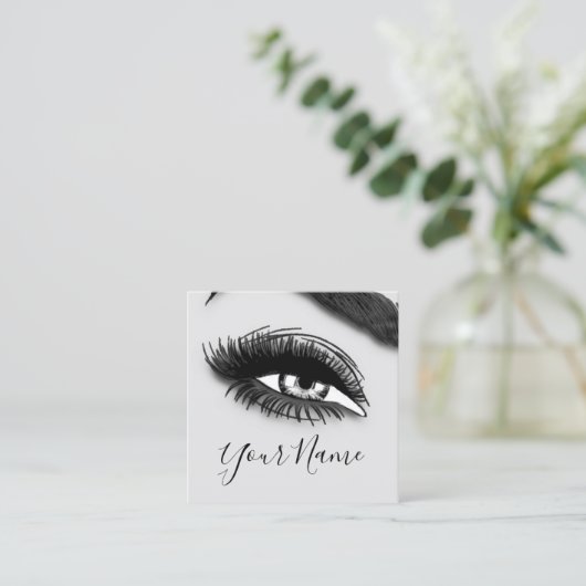 Makeup Lashes Grey Microblade Logo QR Code Vierkante Visitekaartje (Staand voorkant)