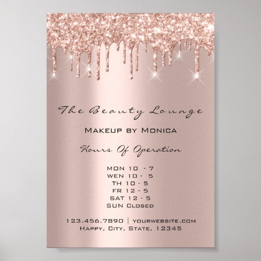 Makeup Lashes opent uren Salon Drip Spark Price Poster (Voorkant)