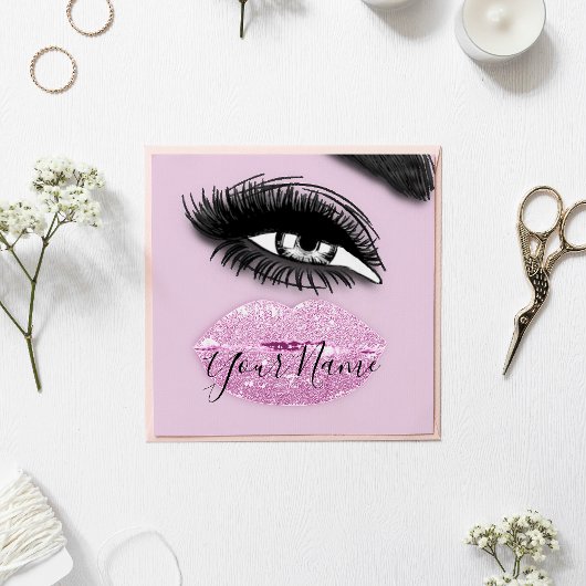 Makeup Lashes Roze Kus Lips Logo QR Code Vierkante Visitekaartje