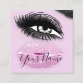 Makeup Lashes Roze Kus Lips Logo QR Code Vierkante Visitekaartje (Voorkant)