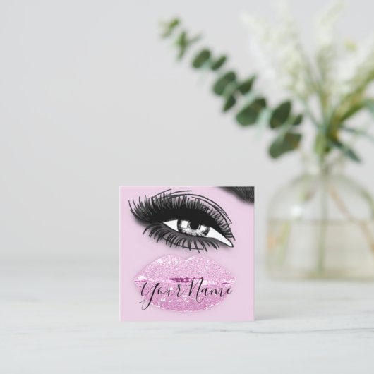 Makeup Lashes Roze Kus Lips Logo QR Code Vierkante Visitekaartje (Staand voorkant)