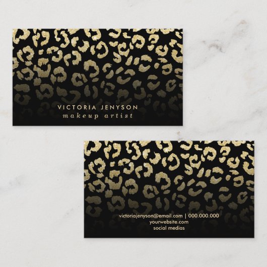 Makeup leopard model faux gold glitter zwart visitekaartje (Voorkant / Achterkant)