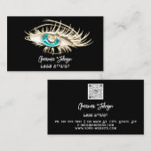 Makeup Logo Blue White Gold Eyelash Qr-code Visitekaartje (Voorkant / Achterkant)