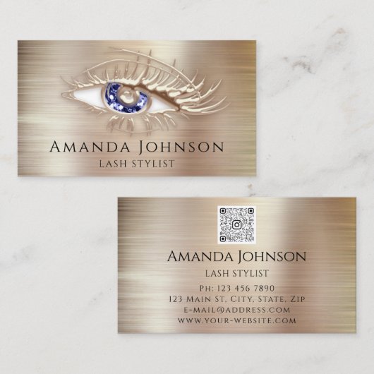 Makeup Logo Bruin Glitter Eyelash QrCode Roos Visitekaartje (Voorkant / Achterkant)