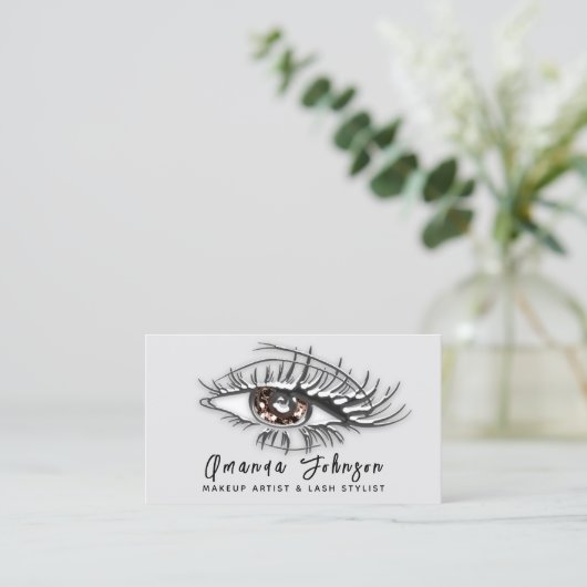 Makeup Logo Bruine Eyelash Qr-code Silver Visitekaartje (Staand voorkant)