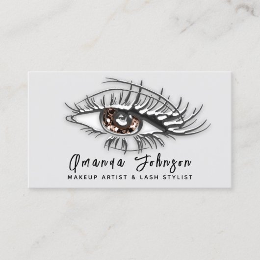 Makeup Logo Bruine Eyelash Qr-code Silver Visitekaartje (Voorkant)