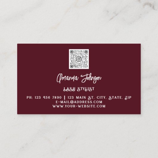 Makeup Logo Burgundy Gold Eyelash Qr Code Visitekaartje (Achterkant)