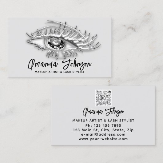 Makeup Logo Eyelash Qr Code Black White Silver Visitekaartje (Voorkant / Achterkant)