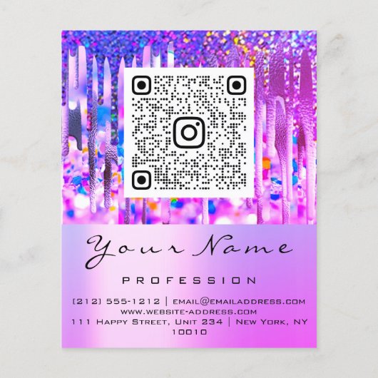 Makeup Logo Lip Holograaf Drip Berry QRCODE LOGO Flyer (Achterkant)
