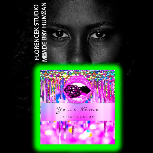 Makeup Logo Lips Holograaf Drip Berry QRCODE LOGO Vierkante Visitekaartje