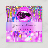 Makeup Logo Lips Holograaf Drip Berry QRCODE LOGO Vierkante Visitekaartje (Voorkant)
