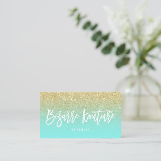 Makeup logo typografie goud glitter blauwgroen visitekaartje (Staand voorkant)