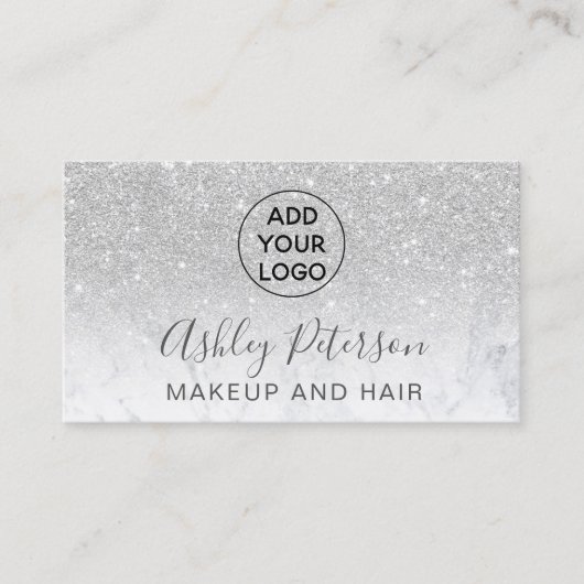 Makeup logo typografie marmer zilverglitter visitekaartje (Voorkant)
