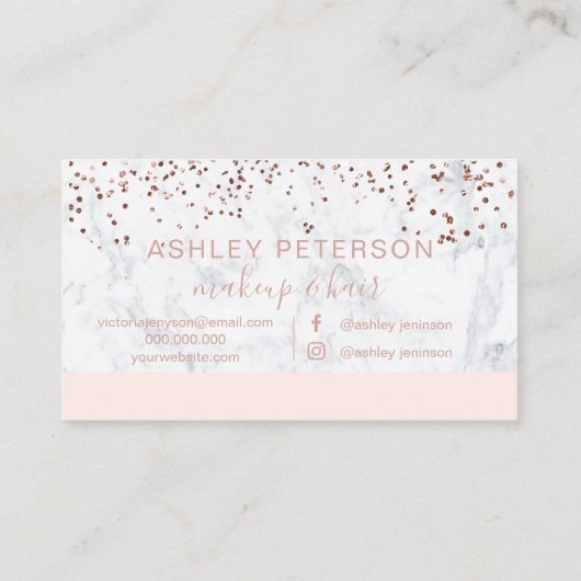 Makeup marble roos gold confetti monogram blush visitekaartje (Achterkant)