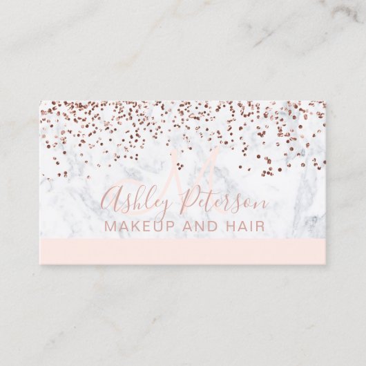 Makeup marble roos gold confetti monogram blush visitekaartje (Voorkant)
