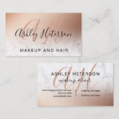 Makeup marble roos gold foil script monogrammen visitekaartje (Voorkant / Achterkant)