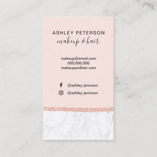 Makeup marble roos gold glitter monogram blush visitekaartje (Achterkant)