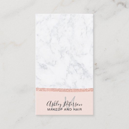 Makeup marble roos gold glitter monogram blush visitekaartje (Voorkant)